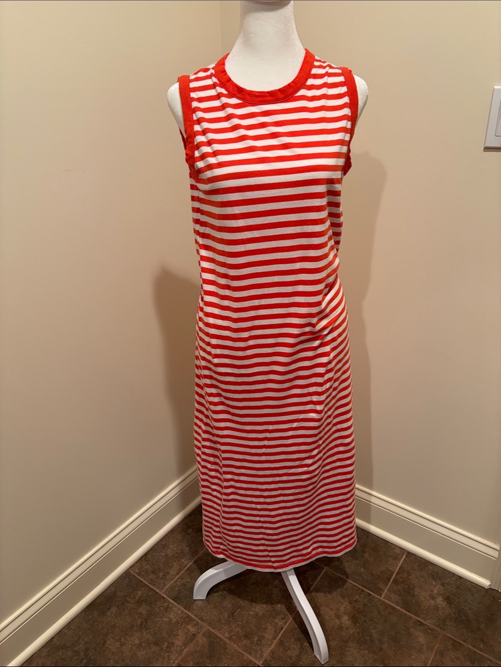 KULE Orange and White Striped Sleeveless Midi Dress